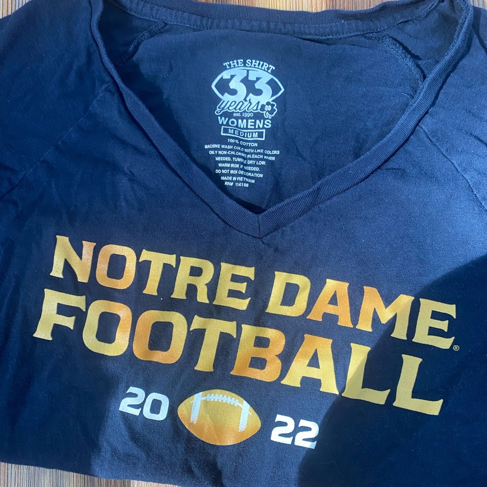 Women’s cut Notre Dame Irish football T shirt